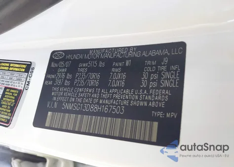 2008 Hyundai Santa Fe Gls из США, поврежденный, VIN 5NMSG13D88H167503